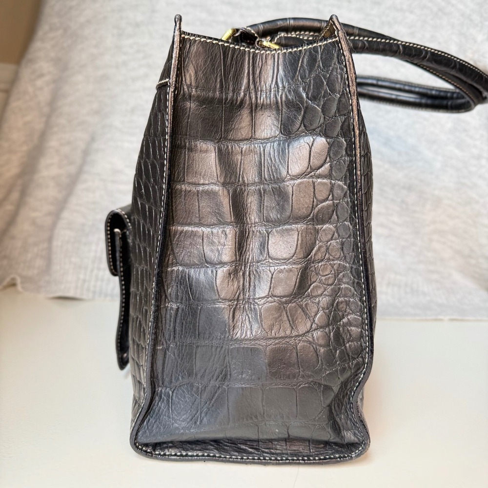 VTG Dooney & Bourke Crocodile Embossed Leather Tote Bag Black Gold Hardware Key - Picture 13 of 13